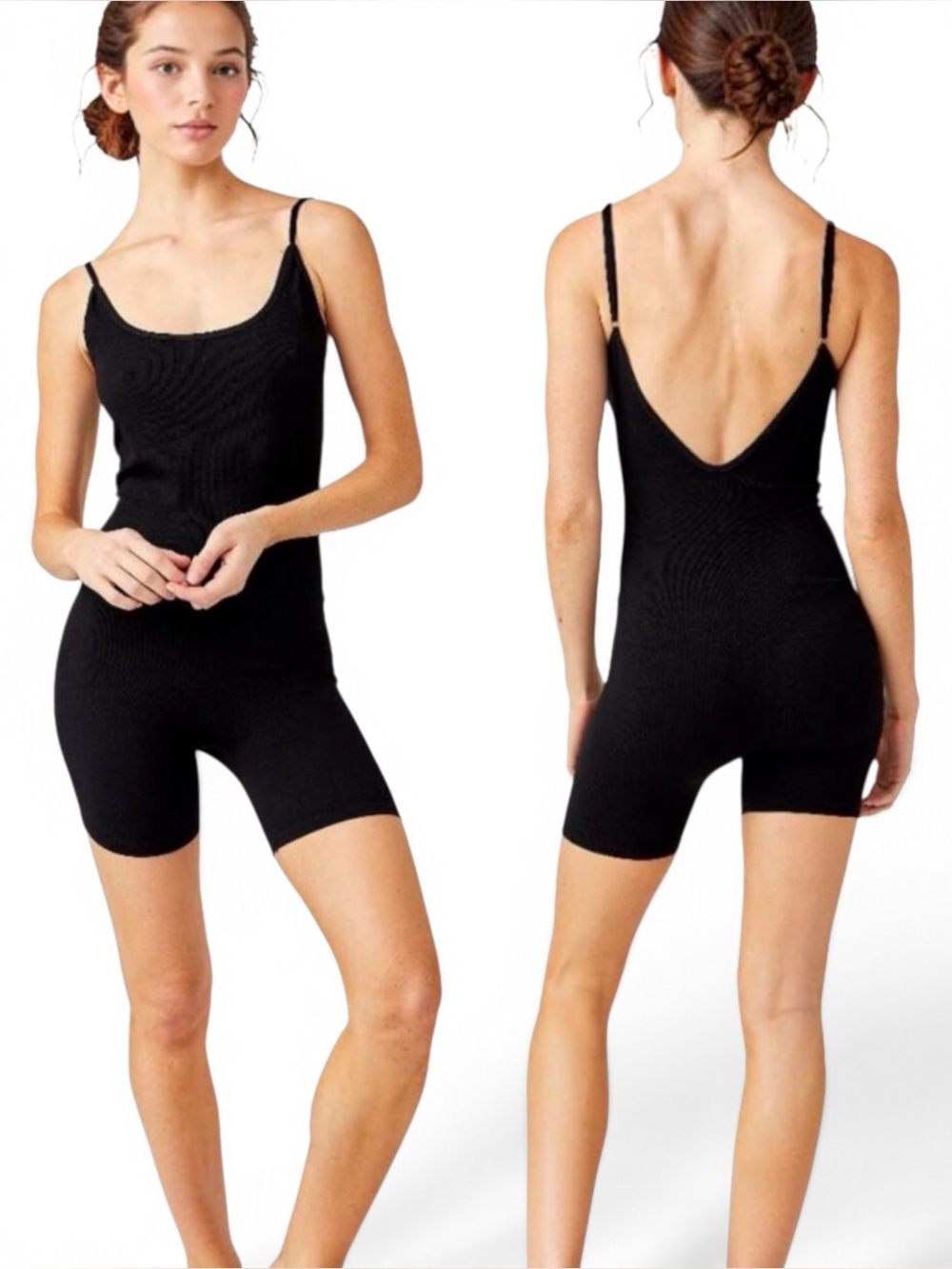 NEW Free People Black ‘One To Watch’ Ribbed Bodysuit Bike Shorts Womens M/L NWT